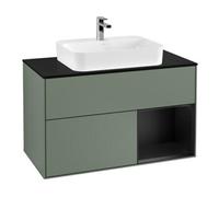 Villeroy & Boch V&B Meuble sous lavabo Finion 100, Plaqué blanc mat, Face droite bleu mat laqué, Poignées mat laqué Quantité:1