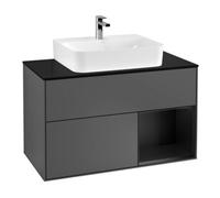 Villeroy & Boch V&B Meuble sous lavabo Finion 100, plaque blanche mat, rangement droite, bleu mat lacqué, anthracite mat Quantité:1