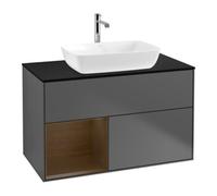 Villeroy & Boch V&B Meuble sous lavabo Finion 100, Plaque bleue, Étagère en chêne, Anthracite mat Quantité:1
