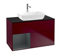 Villeroy & Boch V&B Meuble sous lavabo Finion 100, plaque de fixation bleue, étagère moyenne avec laque, poignée métallique Quantité:1