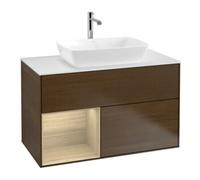 Villeroy & Boch V&B Meuble sous lavabo Finion 100, plaque d'habillage blanche, étagère réglable, placage noyer Quantité:1