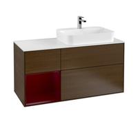 Villeroy & Boch V&B Meuble sous lavabo Finion 120 cm, blanc, éclairage mural, réglette gauche, noyer ven Quantité:1
