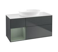 Villeroy & Boch V&B Meuble sous lavabo Finion 120 cm, blanc mat, chêne olivé mat laqué, poignée bleue laquée Quantité:1