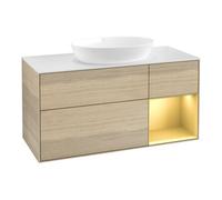Villeroy & Boch V&B Meuble sous-lavabo Finion 120 cm, blanc mat, éclairage mural, réglette or mat, Oa ven Quantité:1