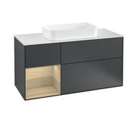 Villeroy & Boch V&B Meuble sous lavabo Finion 120 cm, blanc mat, poignée en métal, avec façade laquée bleue Quantité:1