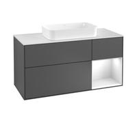 Villeroy & Boch V&B Meuble sous-lavabo Finion 120 cm, blanc mat, poignée rouge olive mat, laqué gris mat Quantité:1