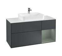 Villeroy & Boch V&B Meuble sous lavabo Finion 120 cm, blanc mat, rangement rouleau, olivier mat, poignée laiton Quantité:1