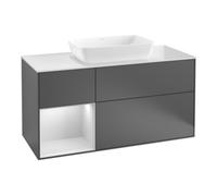Villeroy & Boch V&B Meuble sous lavabo Finion 120 cm, blanc mat, rangement simple, gris mat laqué, noyer veinée Quantité:1
