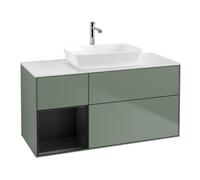 Villeroy & Boch V&B Meuble sous lavabo Finion 120 cm, blanc mat, tiroir bleu mat laqué, olivier mat laqué Quantité:1