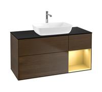 Villeroy & Boch V&B Meuble sous lavabo Finion 120 cm, bleu clair mat, réglette or mat, noyer veinée Quantité:1