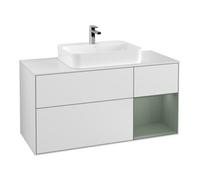 Villeroy & Boch V&B Meuble sous lavabo Finion 120 cm, éclairage mural, blanc brillant, poignée olivier, blanc mat Lac Quantité:1
