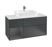 Villeroy & Boch V&B Meuble sous lavabo Finion 120 cm, éclairage mural, blanc mat, poignée alu mat, miroir avec lampe Quantité:1