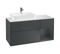 Villeroy & Boch V&B Meuble sous lavabo Finion 120 cm, éclairage mural, blanc mat, poignées rouge moyen bois laqué, moyen bois laqué Quantité:1