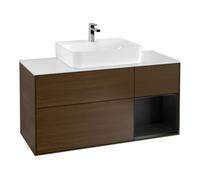 Villeroy & Boch V&B Meuble sous lavabo Finion 120 cm, éclairage mural, blanc mat, réglette bleue avec laque, noyer veneer Quantité:1