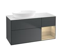 Villeroy & Boch V&B Meuble sous lavabo Finion 120 cm, éclairage mural, blanc mat, réglette, verre bleu mat avec laque Quantité:1
