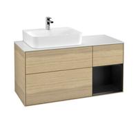Villeroy & Boch V&B Meuble sous lavabo Finion 120 cm, éclairage mural, placage blanc, réglette gauche, bleu mat, laqué, Oa ven Quantité:1