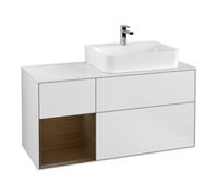 Villeroy & Boch V&B Meuble sous lavabo Finion 120 cm, éclairage mural, placage bois, réglette gauche, blanc mat laqué Quantité:1