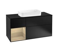Villeroy & Boch V&B Meuble sous lavabo Finion 120 cm, éclairage mural, placage bois, réglette gauche, laqué bleu mat Quantité:1