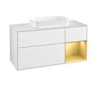 Villeroy & Boch V&B Meuble sous lavabo Finion 120 cm, éclairage mural, placage chêne, réglette or, blanc brillant, laqué Quantité:1