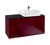 Villeroy & Boch V&B Meuble sous lavabo Finion 120 cm, éclairage mural, plaque d’habillage bleue, étagère gauche, étagère milieu Quantité:1