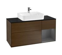 Villeroy & Boch V&B Meuble sous lavabo Finion 120 cm, Pl blanc mat, côté droit anthracite, avec poignée bois Quantité:1