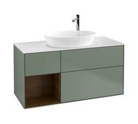 Villeroy & Boch V&B Meuble sous lavabo Finion 120 cm, pl. blanc mat, réglette noyer, olivier mat laqué Quantité:1