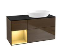 Villeroy & Boch V&B Meuble sous lavabo Finion 120 cm, Pl bleu mat, Réglette or mat Lac, noyer veinée Quantité:1