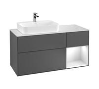 Villeroy & Boch V&B Meuble sous lavabo Finion 120 cm, placage blanc mat, poignée rouge blanc mat, surface grain mat lacqué Quantité:1