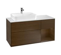 Villeroy & Boch V&B Meuble sous lavabo Finion 120 cm, placage blanc mat, tiroir droit noyer veneer Quantité:1