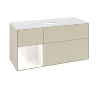 Villeroy & Boch V&B Meuble sous lavabo Finion 120 cm, placage bois, face blanche laquée, poignées grises laquées Quantité:1