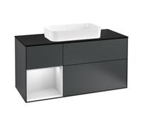 Villeroy & Boch V&B Meuble sous lavabo Finion 120 cm, placage bois, laqué blanc mat, avec poignée laquée bleue Quantité:1