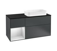 Villeroy & Boch V&B Meuble sous lavabo Finion 120 cm, placage bois, laqué blanc mat, poignée bleue mat Quantité:1