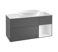 Villeroy & Boch V&B Meuble sous lavabo Finion 120 cm, placage bois, rangement simple, gris mat laqué, noyer veinée Quantité:1
