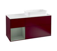 Villeroy & Boch V&B Meuble sous lavabo Finion 120 cm, placage bois, tiroir gauche, olivier mat, laqué, poignée métal Quantité:1