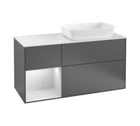 Villeroy & Boch V&B Meuble sous lavabo Finion 120 cm, plan blanc mat, façade gris signature, laqué blanc brillant Quantité:1