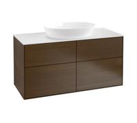 Villeroy & Boch V&B Meuble sous lavabo Finion 120x60,3 cm, panneau de fermeture blanc, placage noyer, éclairage mural Quantité:1