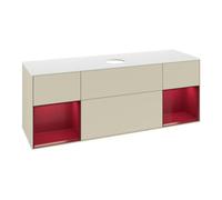 Villeroy & Boch V&B Meuble sous lavabo Finion 160 cm, blanc mat, façade pierre mate laquée, côtés gris mat laqués Quantité:1