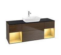 Villeroy & Boch V&B Meuble sous lavabo Finion 160 cm, bleu clair, porte coulissante, noyer veiné Quantité:1