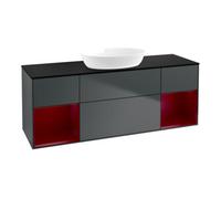Villeroy & Boch V&B Meuble sous lavabo Finion 160 cm, placage bois, poignée en métal, avec façade laquée bleue Quantité:1