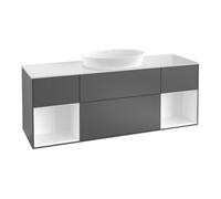 Villeroy & Boch V&B Meuble sous lavabo Finion 160 cm, placage bois, rangement simple, gris mat laqué, noyer veinée Quantité:1
