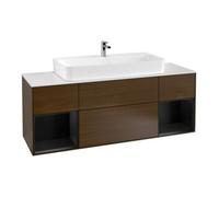 Villeroy & Boch V&B Meuble sous lavabo Finion 160x60,3x50,1cm, porte coulissante bleu mat, noyer veinée Quantité:1