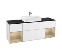 Villeroy & Boch V&B Meuble sous-lavabo Finion 160x60, placage bouleau, rangement ouvert, blanc brillant laqué Quantité:1