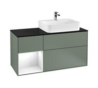 Villeroy & Boch V&B Meuble sous lavabo Plan de toilette bleu clair Finion 120 cm, étagère gauche blanc brillant, laque huileux Quantité:1