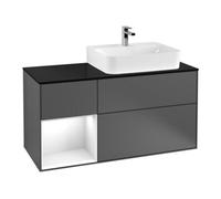Villeroy & Boch V&B Meuble sous lavabo Plaque de couverture bleu clair avec Finion 120 cm, étagère gauche, blanc laqué, anthracite mat Quantité:1