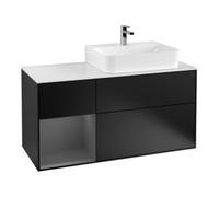 Villeroy & Boch V&B Meuble sous lavabo Plaque de recouvrement Gl. blanc avec Finion 120 cm, tiroir gauche Anthracite, poignée bleue laquée Quantité:1