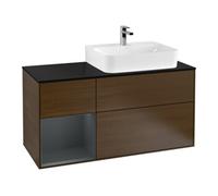 Villeroy & Boch V&B Meuble sous lavabo Plaque recouvrement Bleu brillant Finion 120 cm, étagère gauche avec bloc bleu m. laqué, placage noyer Quantité:1