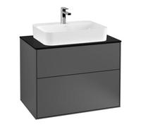 Villeroy & Boch V&B Meuble sous-vasque Éclairage mural Finion 80x60,3 cm, plaque de fermeture bleue, anthracite mat Quantité:1