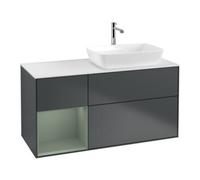 Villeroy & Boch V&B Meuble sous vasque Finion 120 cm, blanc mat, chêne naturel mat laqué, poignée bleue mat laquée Quantité:1