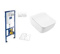 Villeroy & Boch Venticello & ViConnect Pack WC sans brige et Bâti-Support avec abattant WC et plaque de déclenchement