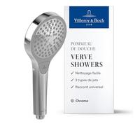 Villeroy & Boch Verve Showers Pommeau de Douche, douchette à main avec 3 types de jets réglable par simple pression sur un bouton, EasyClean, économie d'eau - Chromé
